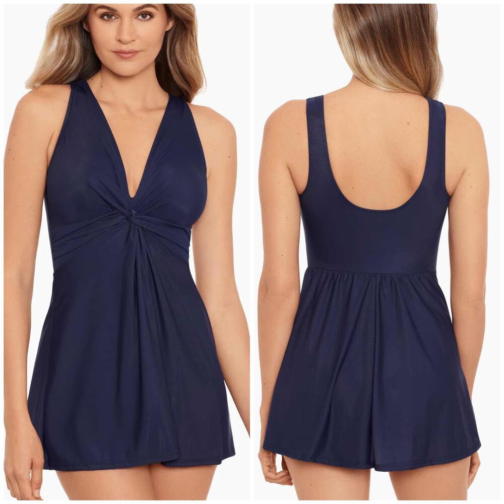 Miraclesuit NWT Marais Swim Dress Midnight Blue Size 12DD Wireless Cup Slimming